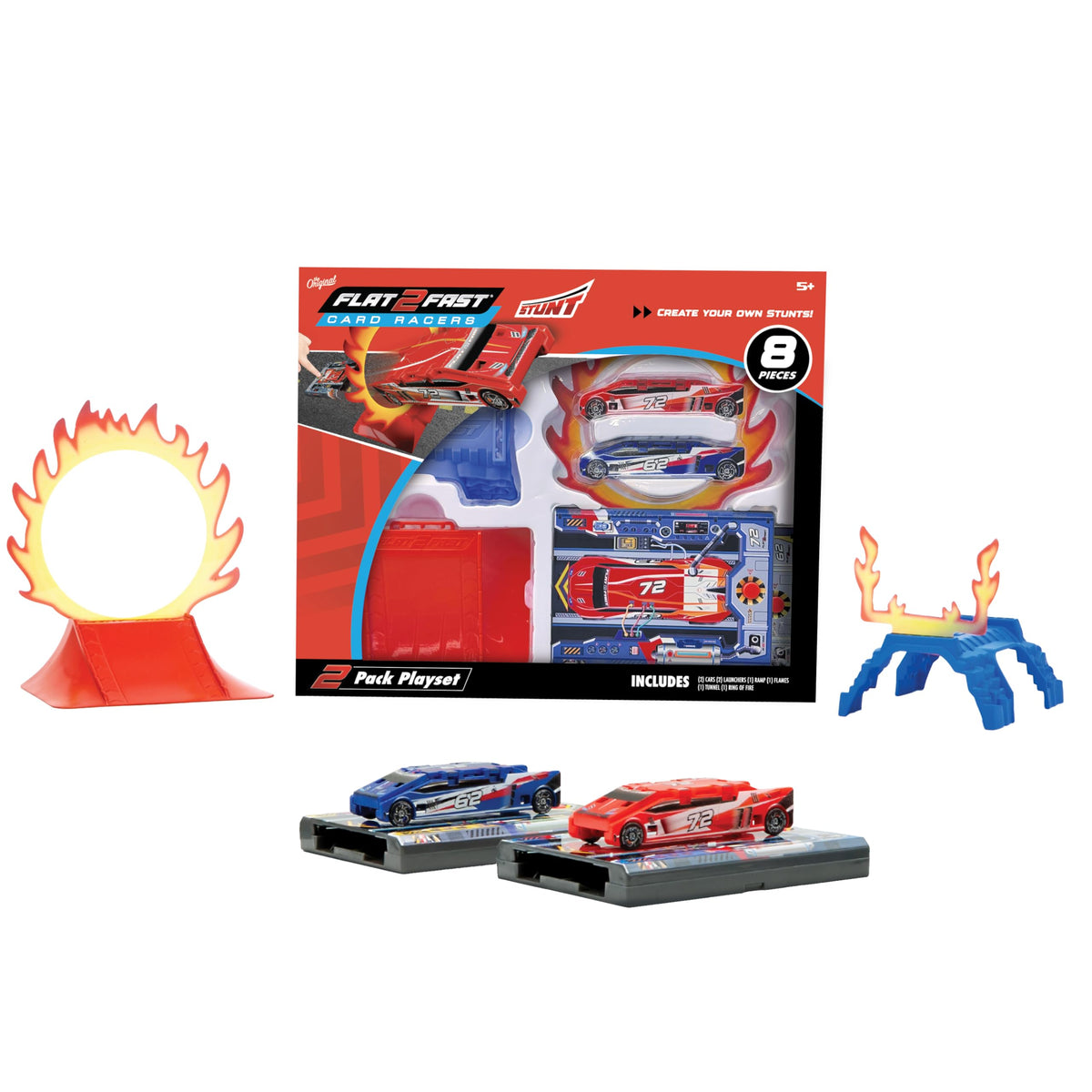 FLAT 2 FAST Stunt 2-Pack Playset front view for quick home stunt setups.