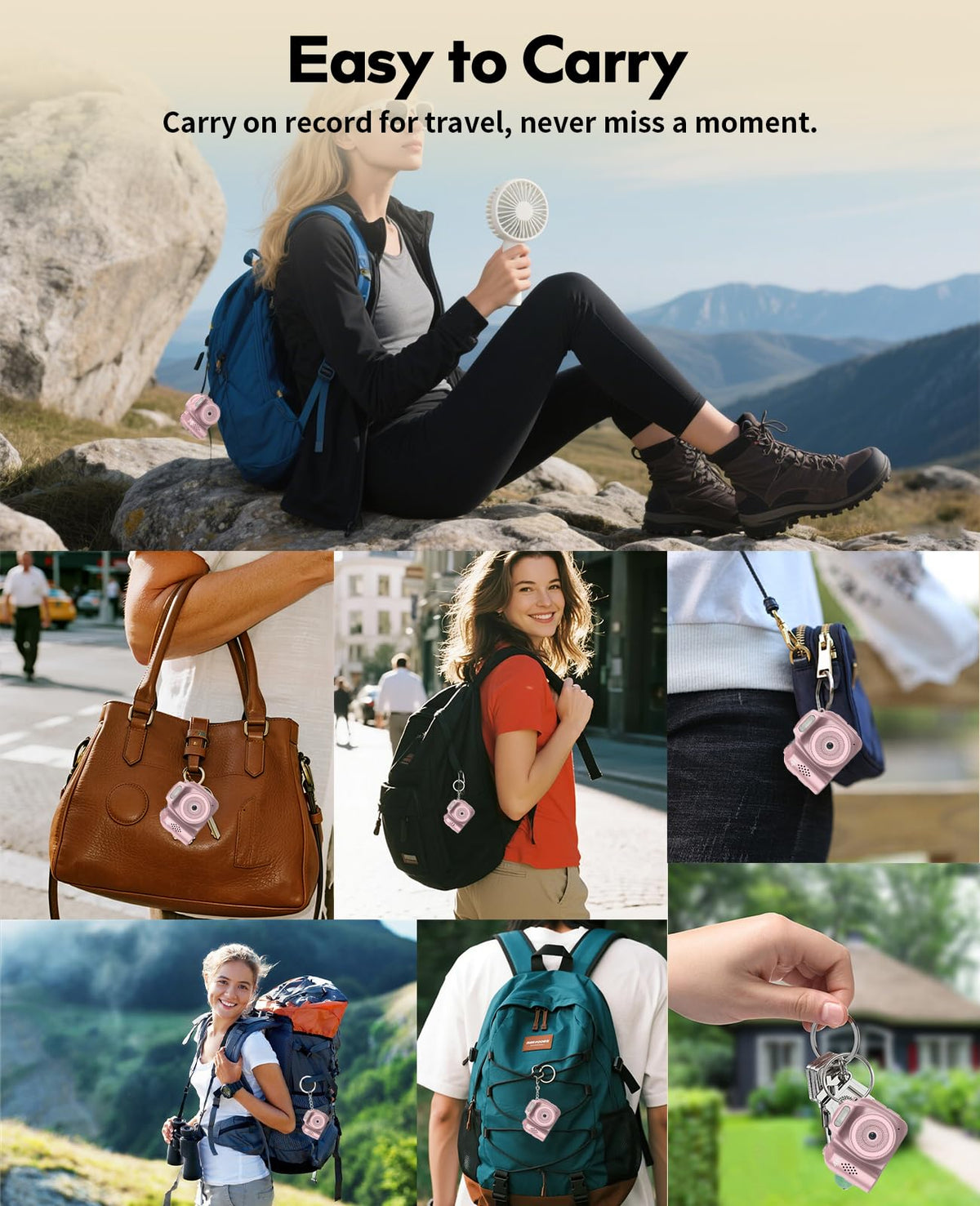 FLATIC Mini Keychain Camera with a convenient keychain clip for easy carry.