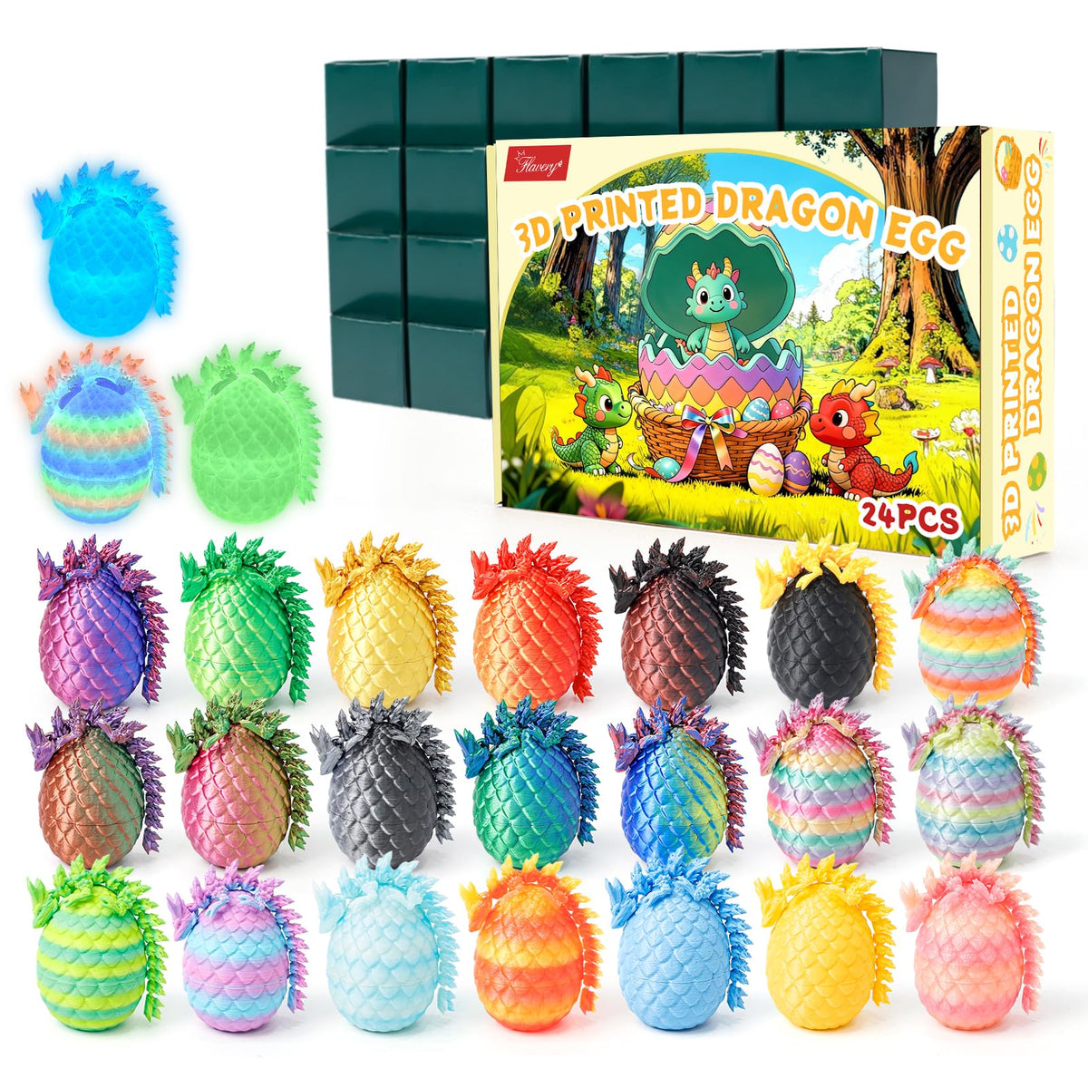 Flavery dragon egg 24-piece collection, vibrant colors ideal for desk decor and daily surprises.