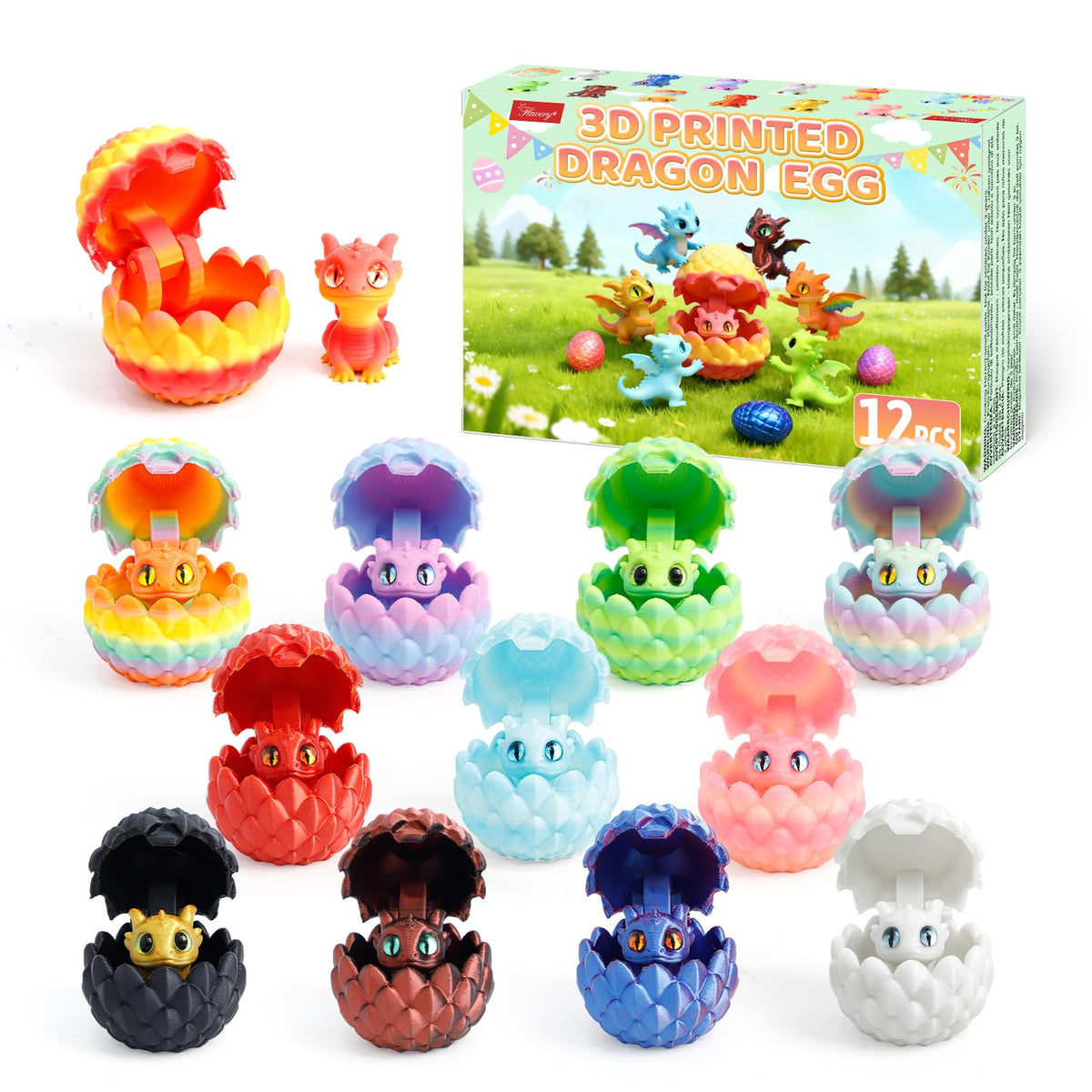 Flavery dragon eggs hinged 12-pack with colorful surfaces for daily reveals.