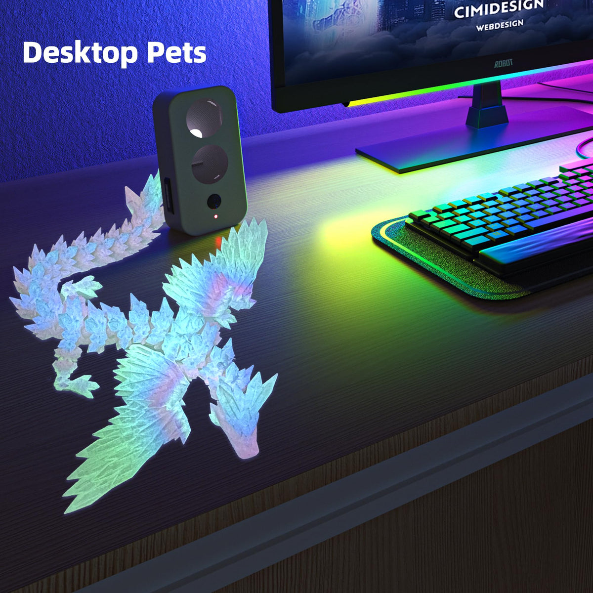 Flavery flexible 3D-printed dragon art piece adds modern charm.