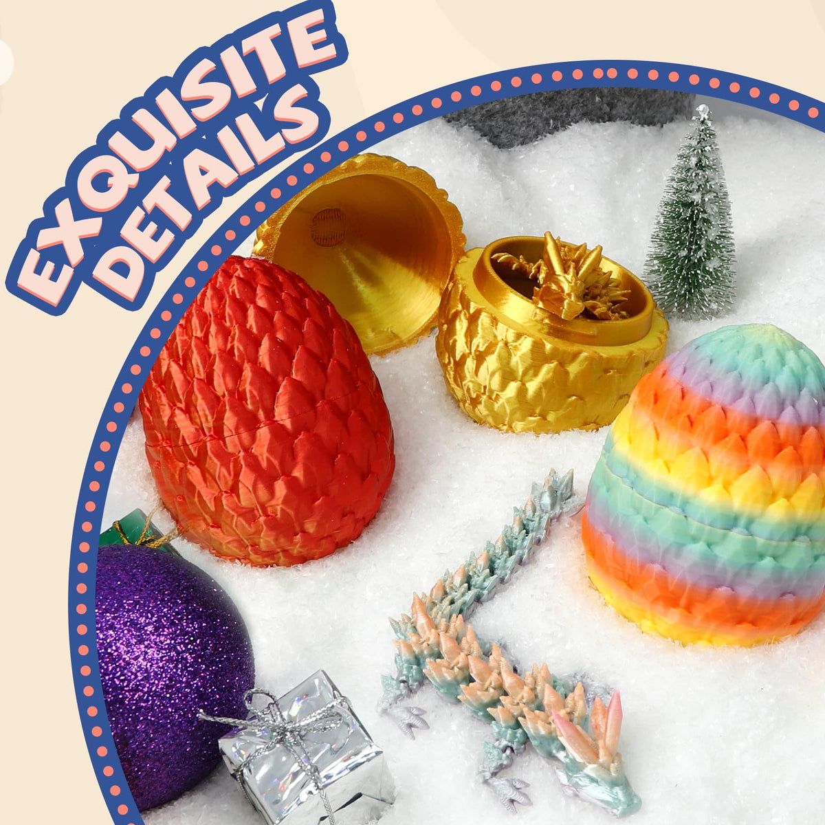 Flavery dragon inside flexible crystal, tactile fidget and stress-relief option.