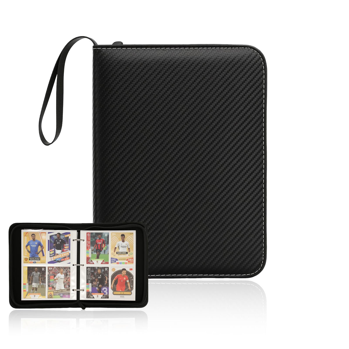FLEKKO 4-pocket binder front cover in black, ideal for organized card storage.