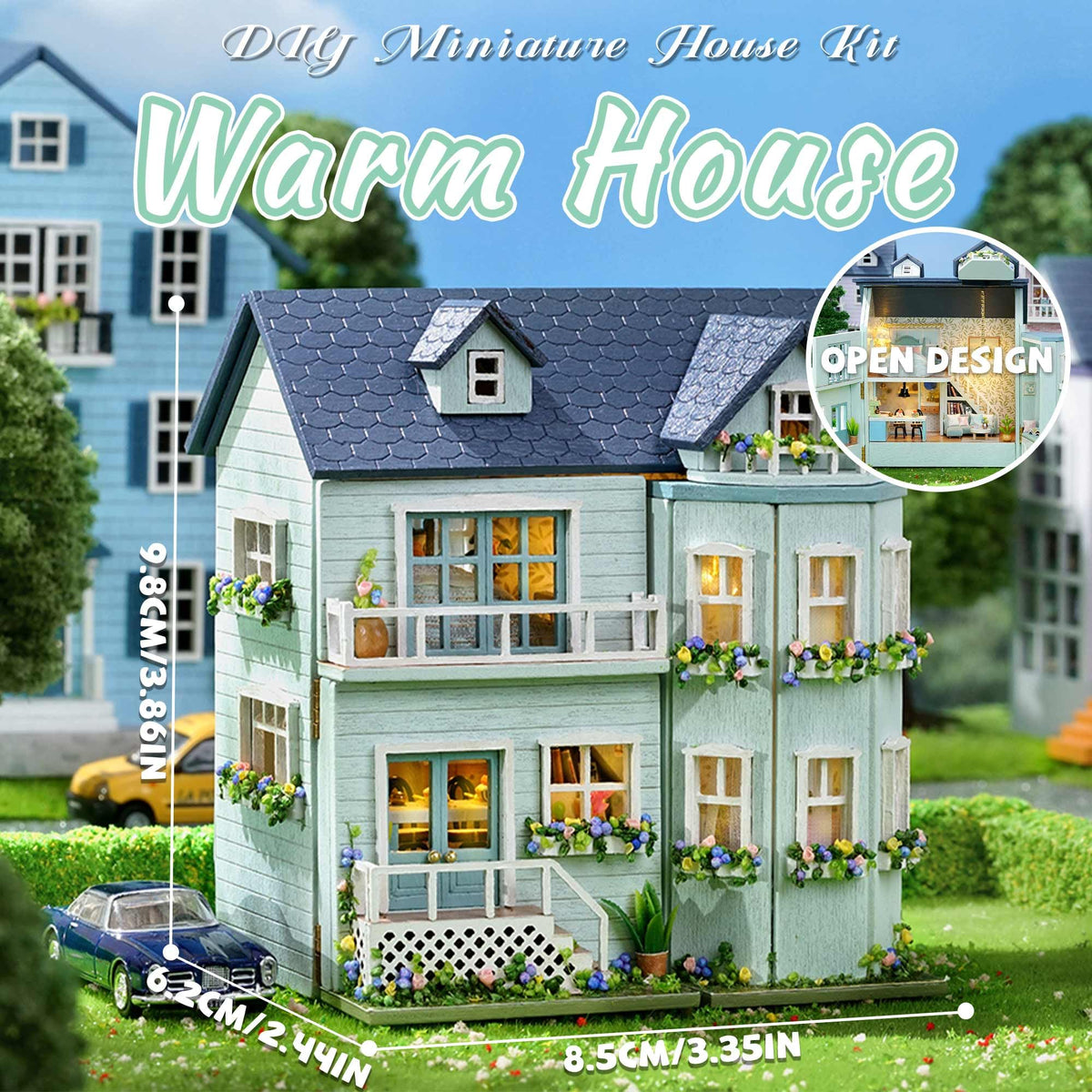 Flever dollhouse interior with tiny furniture for creative play