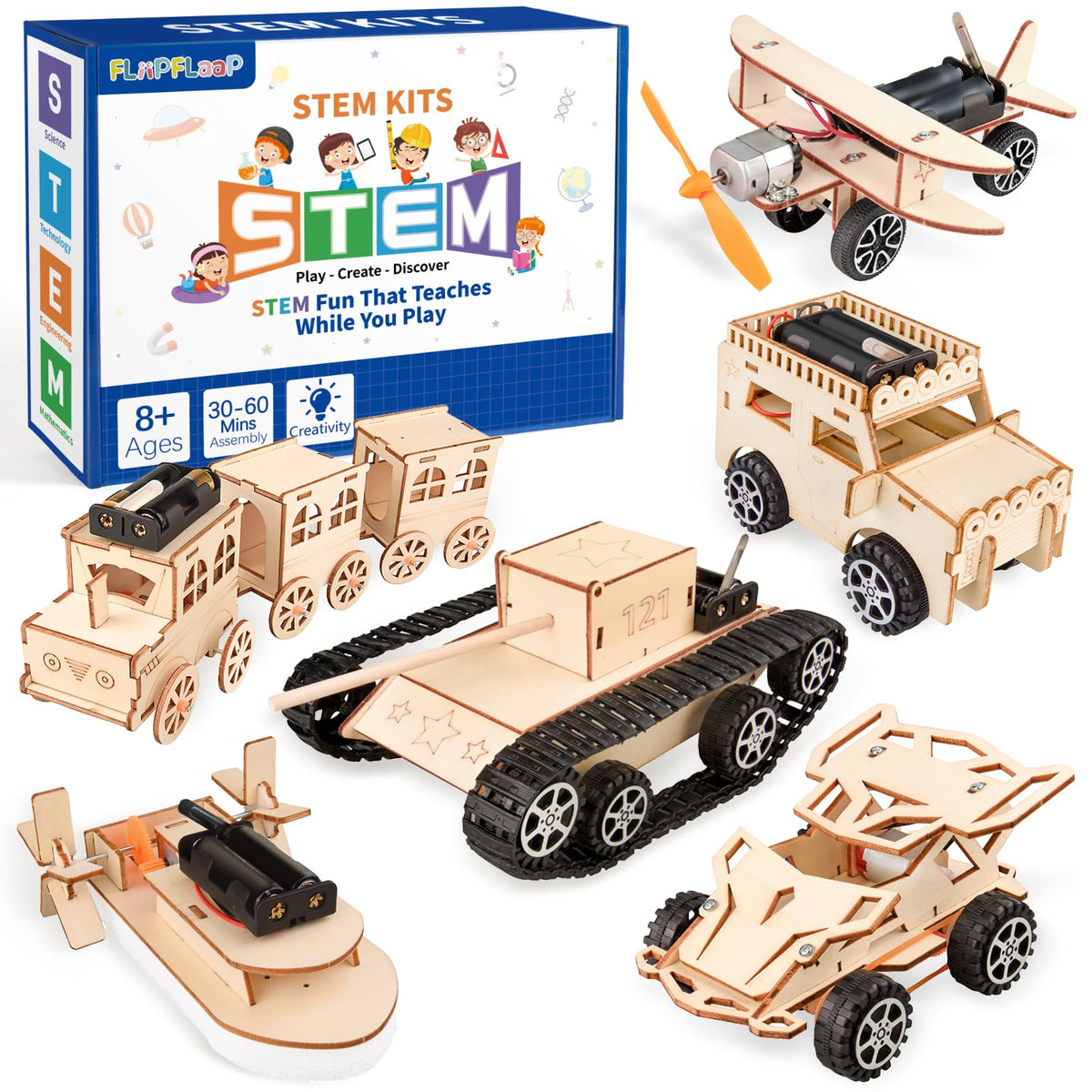 FliipFlaap 6-in-1 STEM kit models in progress, showcasing hands-on engineering ideas.