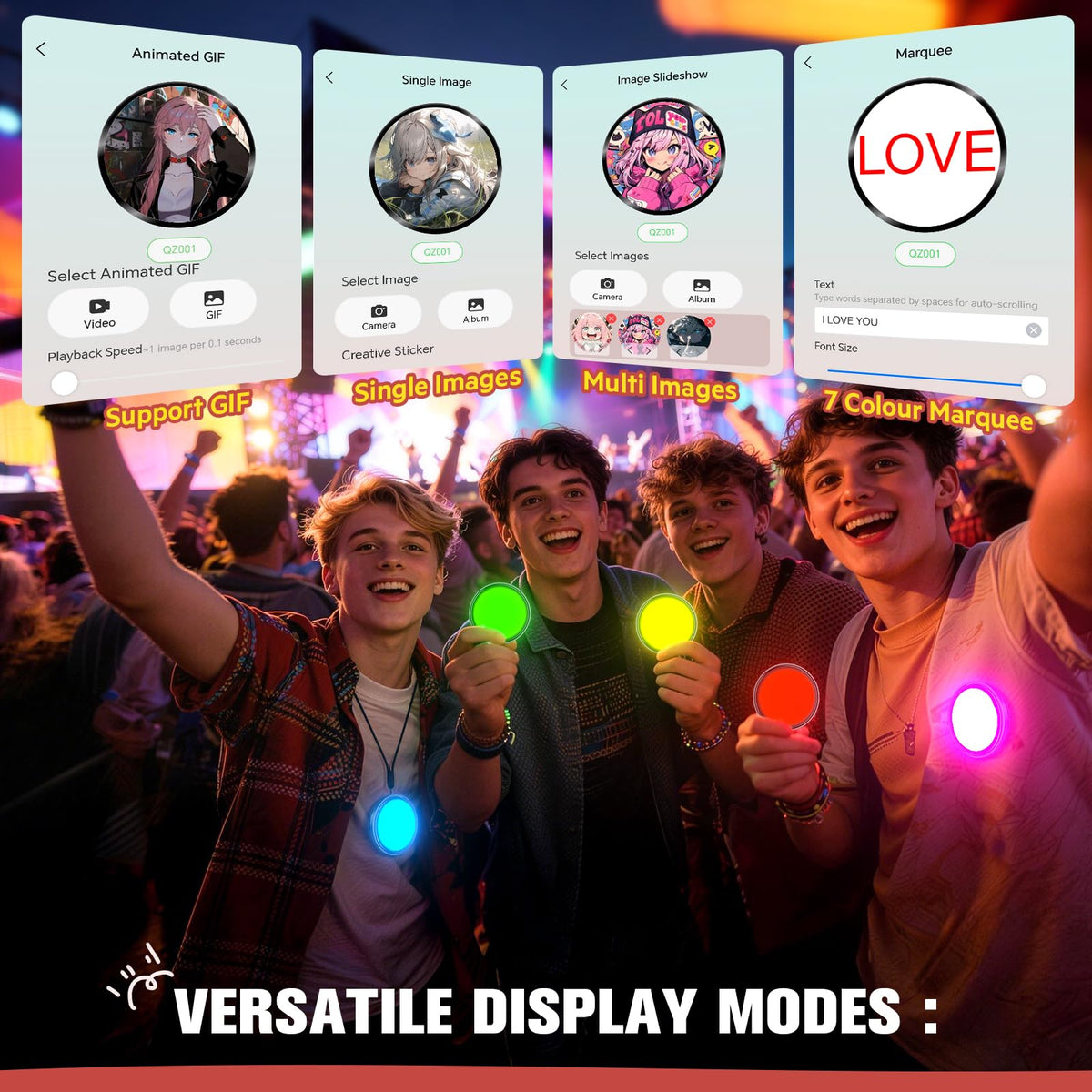 FLLVILLEY Digital Pin supports marquee text mode for scrolling statements.