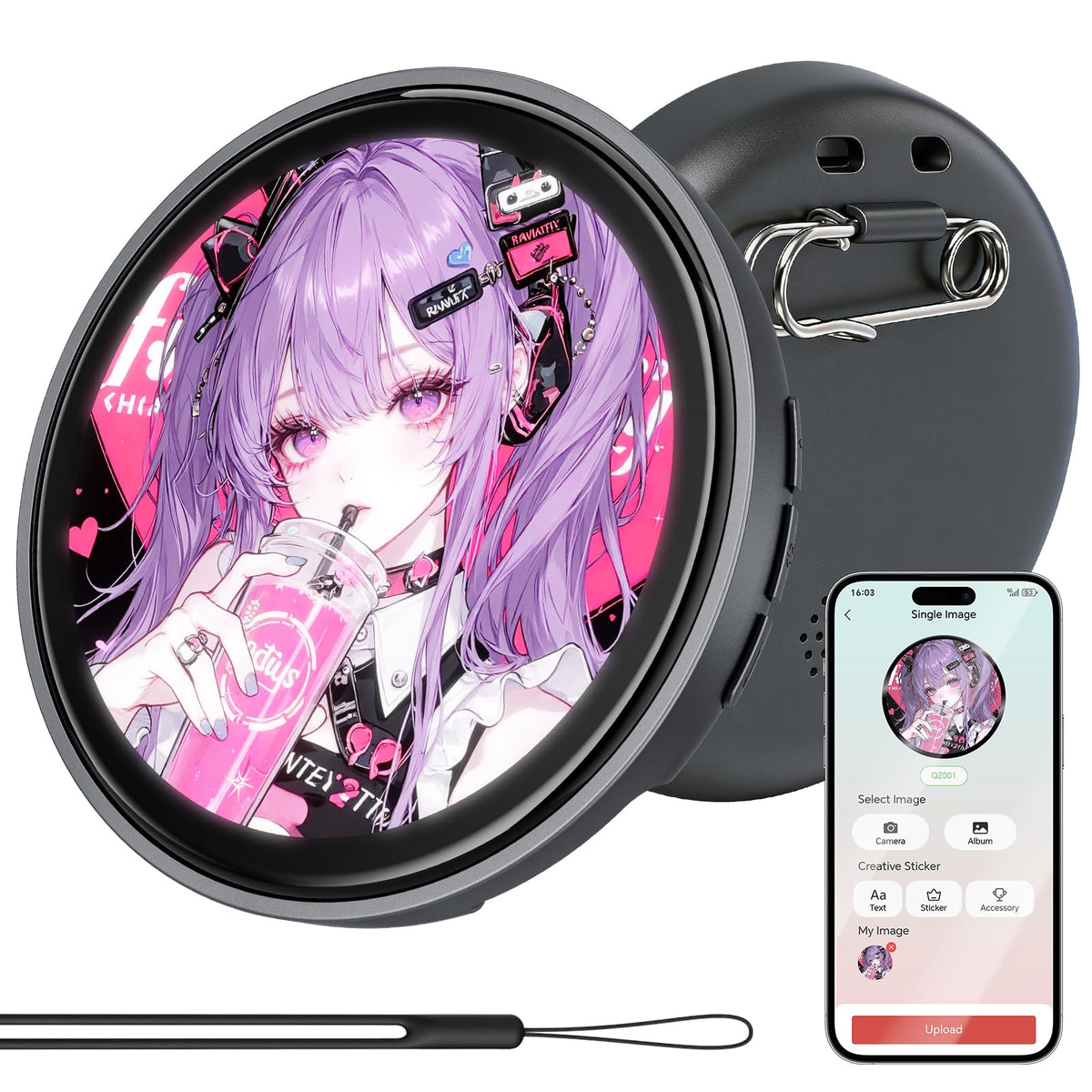 FLLVILLEY Digital Pin with a touch screen display for quick on-the-go style changes.