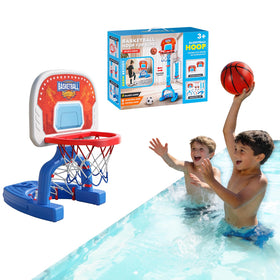FLMAQE pool basketball hoop outdoor use shown beside a pool for poolside fun.