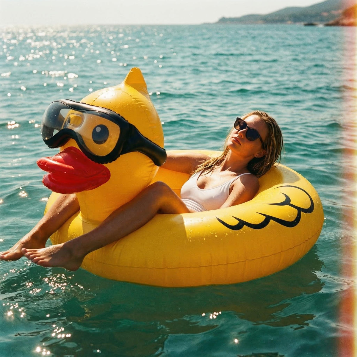 Float Joy duck with goggles shows iconic pool party style and charm
