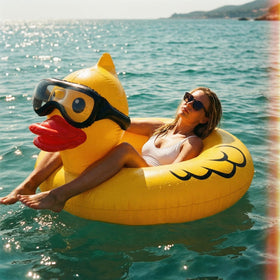 Float Joy duck with goggles shows iconic pool party style and charm