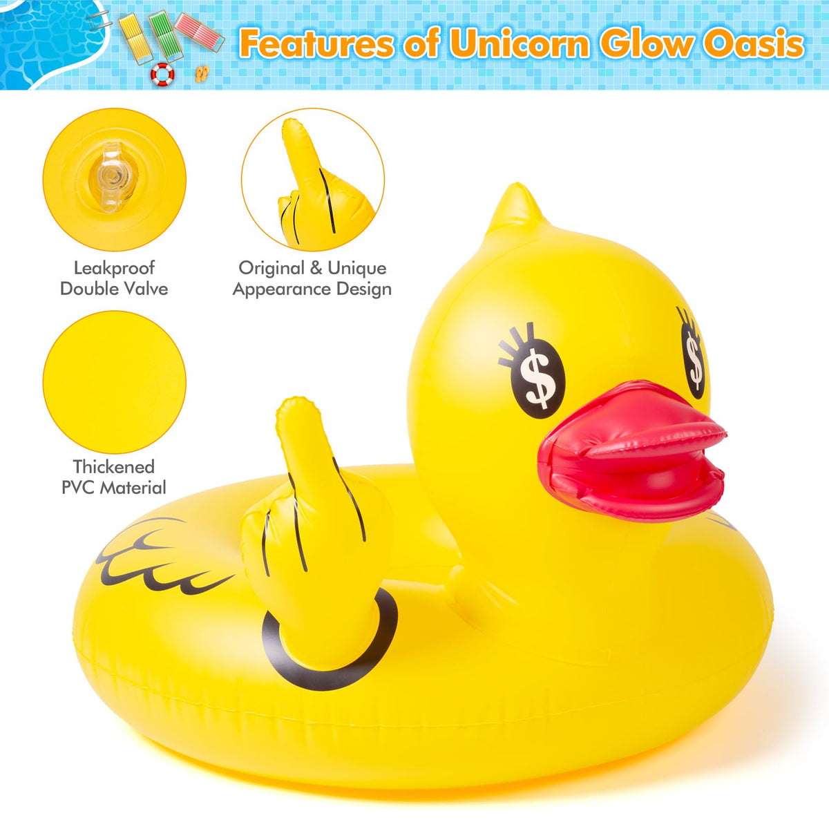 Float Joy oversized duck float at a pool party