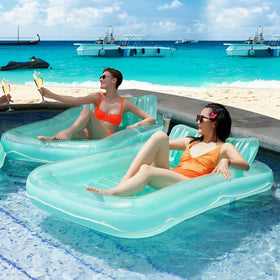 Float Joy Suntan Tub fully inflated to a spacious 70 by 40 inches.