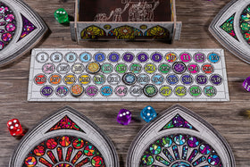 Floodgate Games Sagrada objective cards spread to guide planning each round