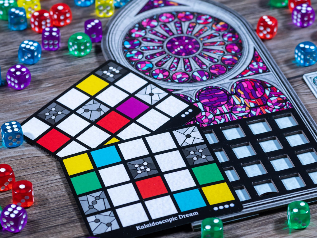 Floodgate Games Sagrada player boards laid out for careful pattern placement and scoring