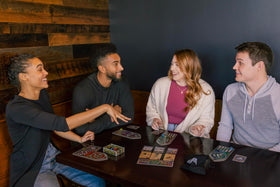 Floodgate Games Sagrada round-track and score markers in use during gameplay