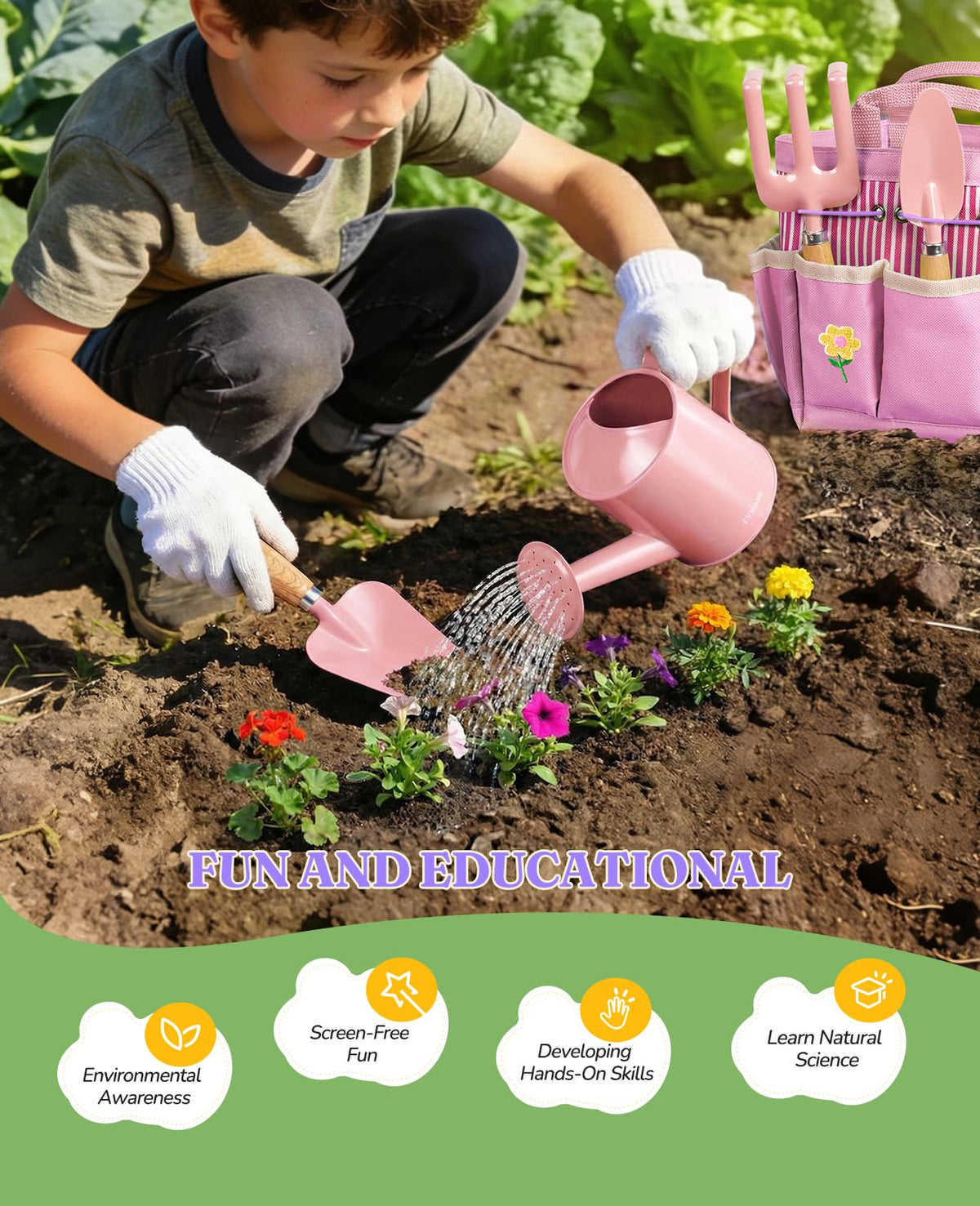 Floraxa 8-piece Kids Gardening Set children's gloves safe and comfortable for play