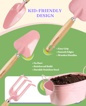 Floraxa 8-piece Kids Gardening Set metal rake for gathering leaves with ease