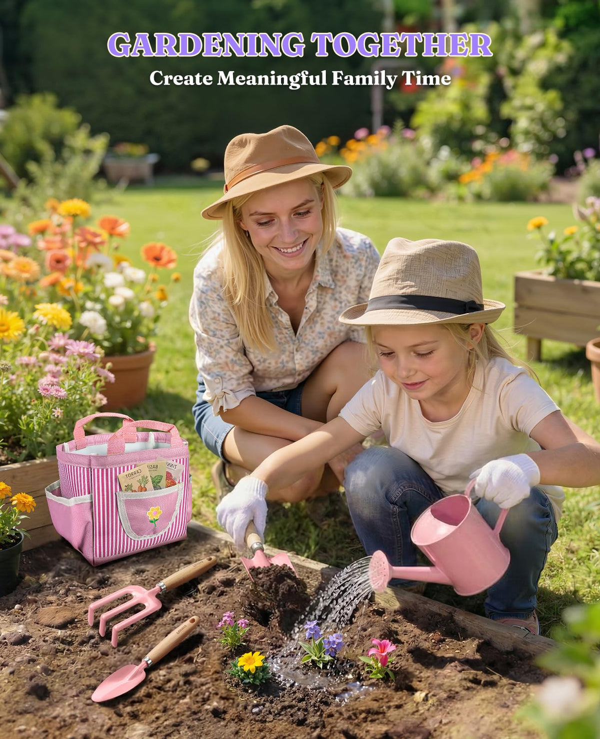 Floraxa 8-piece Kids Gardening Set metal spade supports sturdy digging