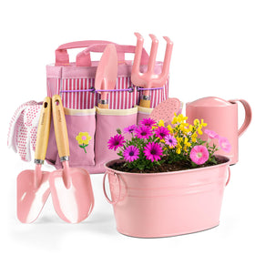 Floraxa 8-piece Kids Gardening Set metal watering can enhances outdoor learning