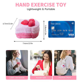 Flovyn hand exercise squishy featuring strawberry cake design for stress practice.