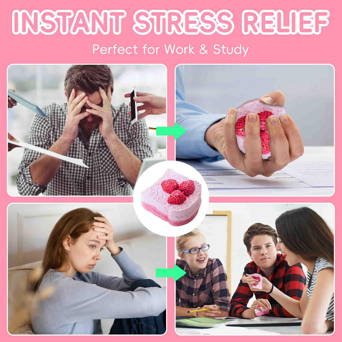 Flovyn slow rising toy shown in pink design for relaxing fidget use.