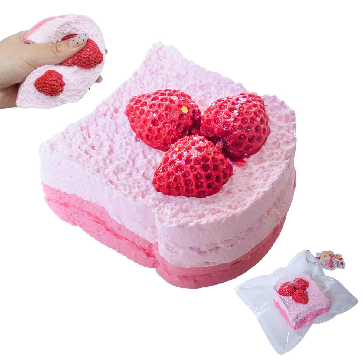 Flovyn strawberry cake taba squishy toy with realistic texture for stress relief.