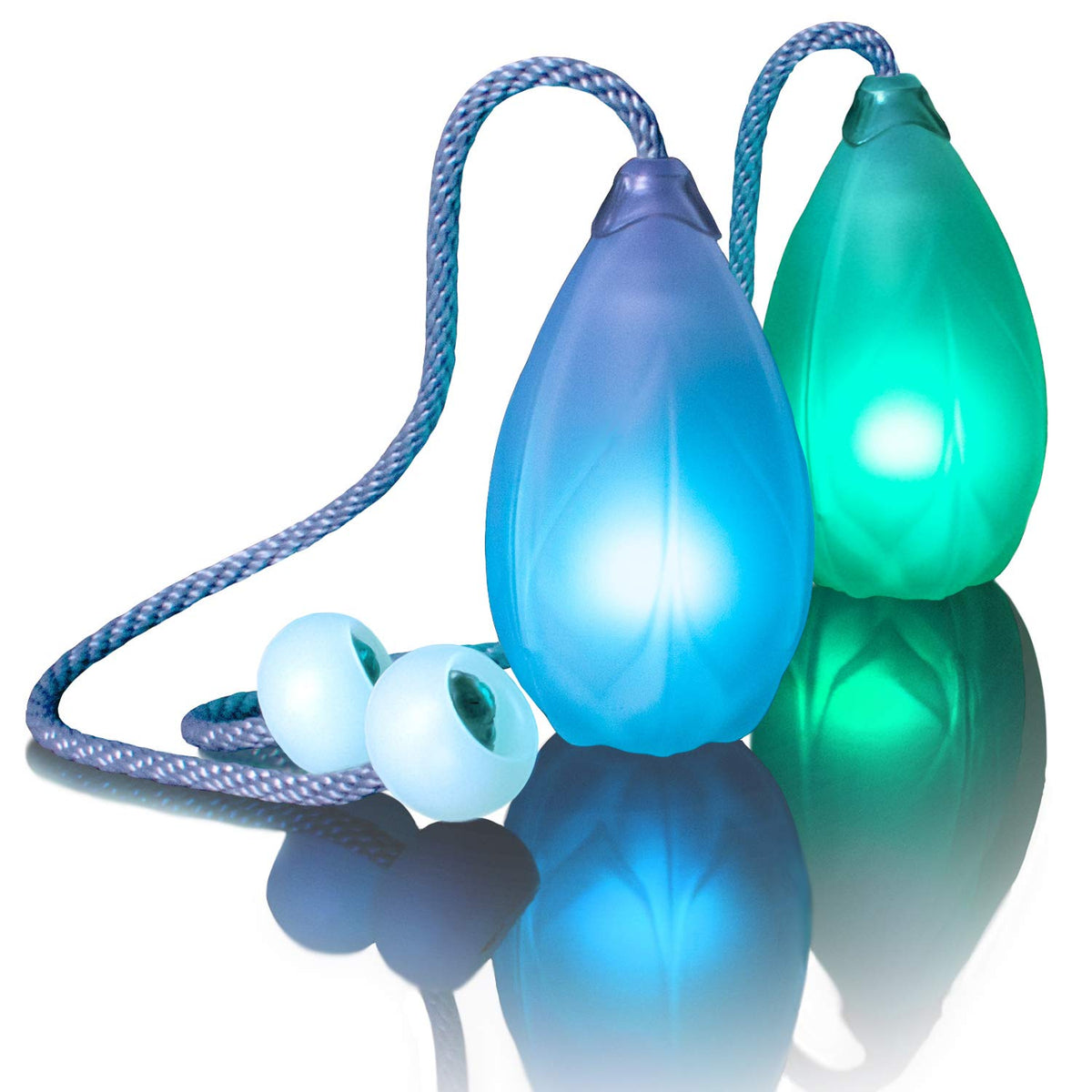 Flowtoys Podpoi v2 capsule-2.0 light unit glowing in full color at a night performance.