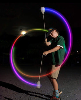 Flowtoys Podpoi v2 USB rechargeable, all-night runtime for festival sessions.