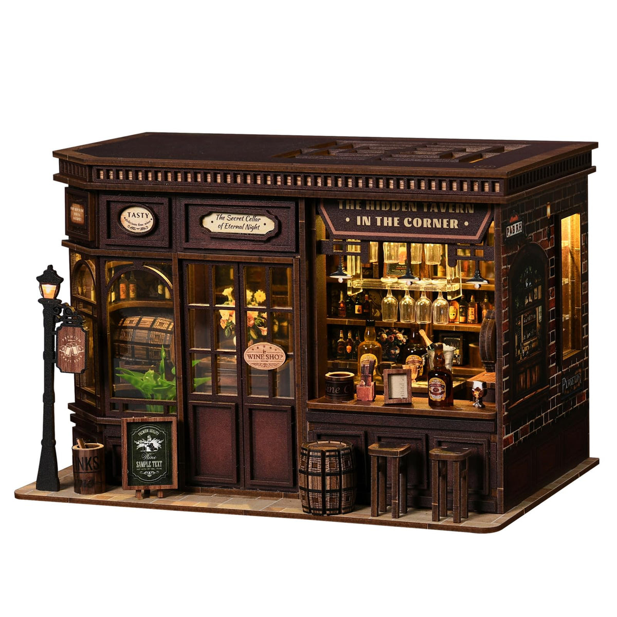 FLTRXCE Corner Tavern Book Nook front view enhances cozy shelf display.