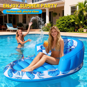 FluSing blue palm leaf print adds tropical flair to the pool