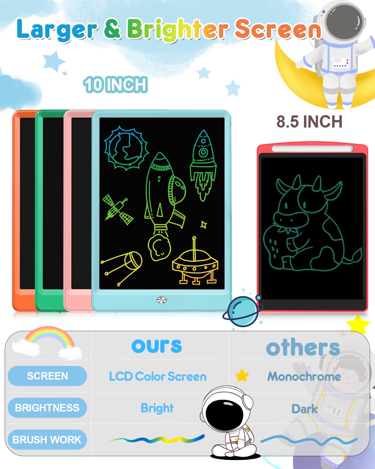Vivid colored lines appear on FLUESTON screen as kids draw.