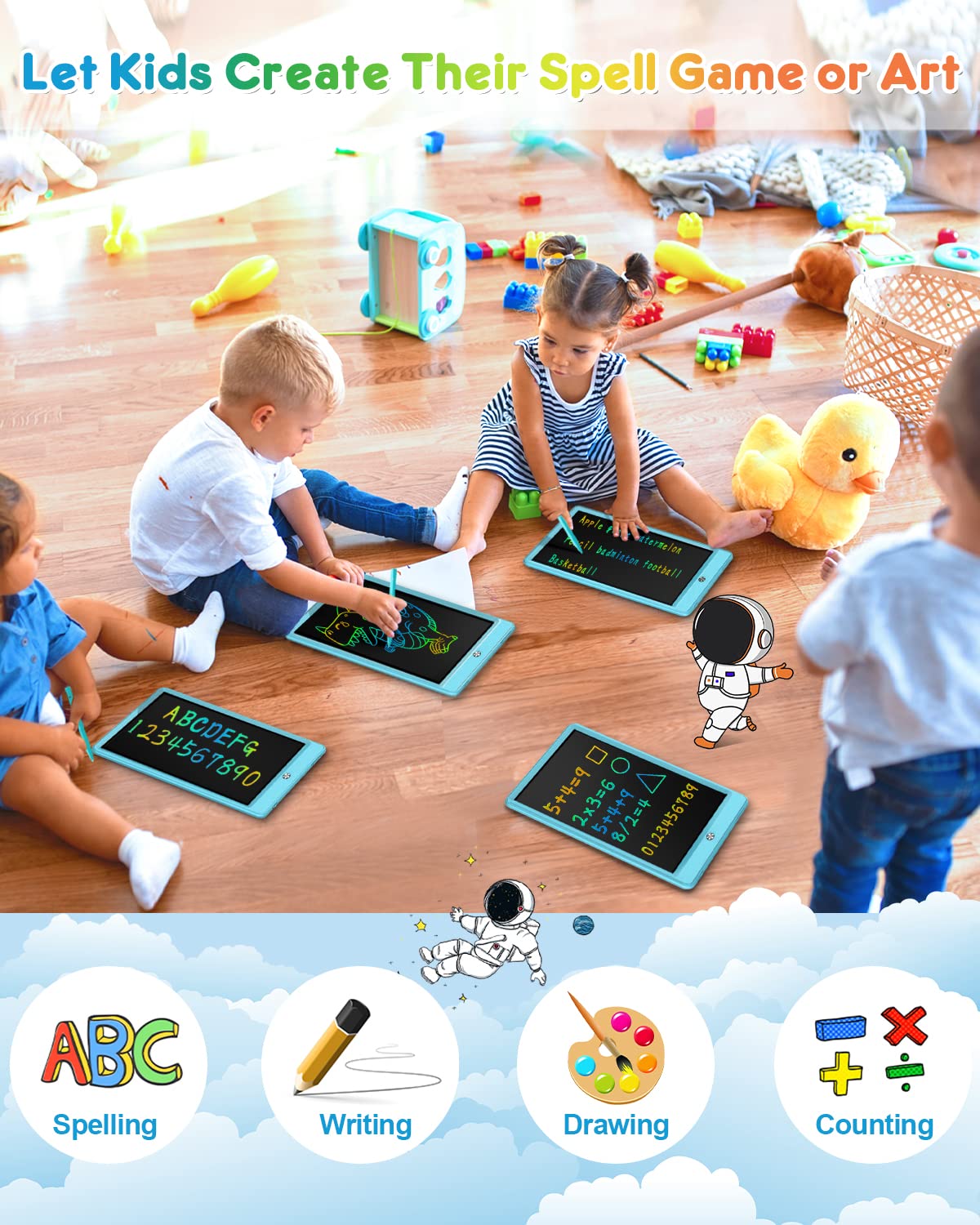 Erase lock button keeps masterpieces safe on FLUESTON doodle board.
