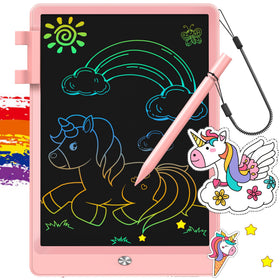 FLUESTON LCD writing tablet pink front view for kids, mess-free creative doodling.