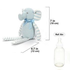 FluffyFun blue elephant plush sitting pose, 7.1 inches tall.