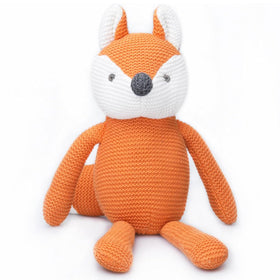 FLUFFYFUN orange fox plush full-length view, soft organic cotton for newborn comfort.