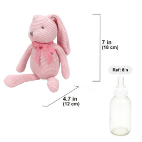 FLUFFYFUN pink bunny plush sitting pose, cozy companion for quiet tummy time.