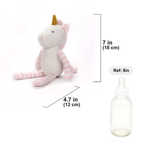 FLUFFYFUN pink unicorn plush close-up fabric—soft organic cotton texture.