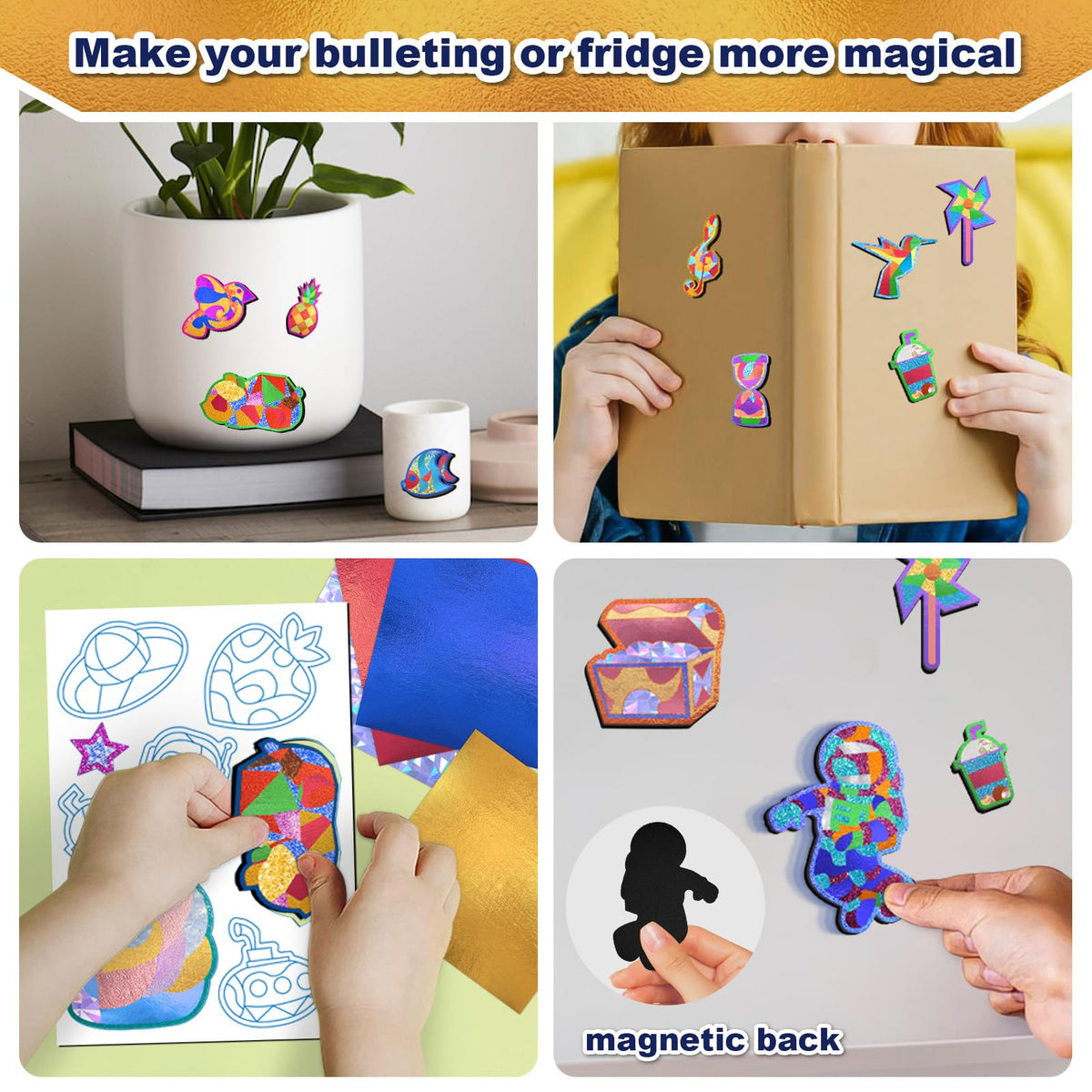FLUXOJOY foil art magnets and googly eyes add playful finishing touches.