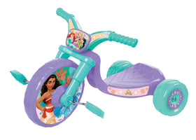 Fly Wheels Disney Princess tricycle close-up with durable wheels for smooth outdoor adventures.