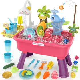 Flybakiz 4-in-1 water table setup with play accessories boosts imaginative play and fine motor skills.