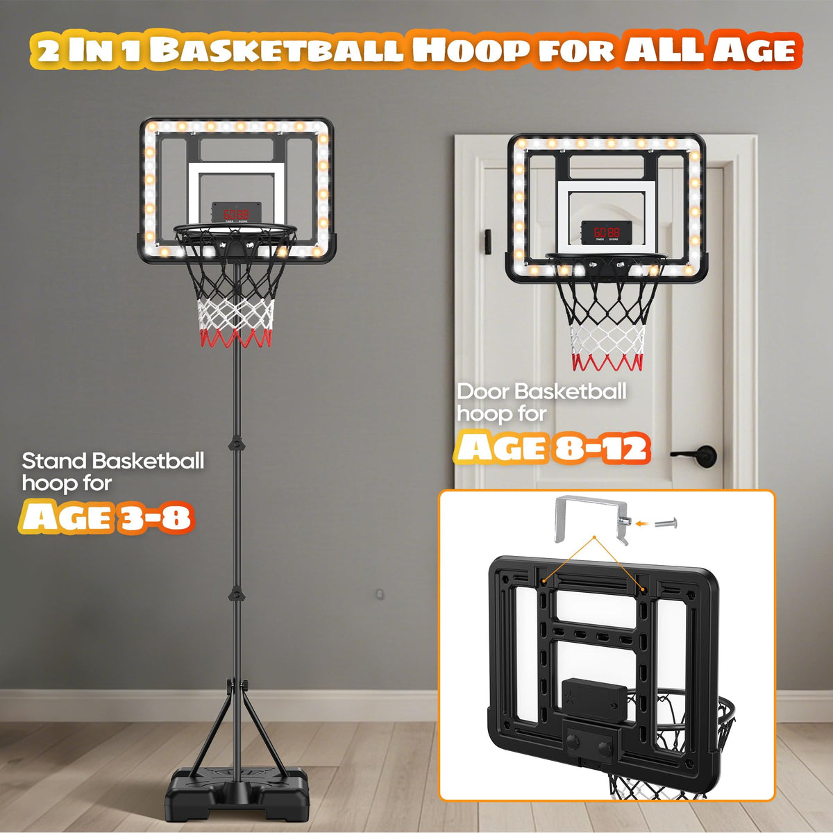 FlyBakiz adjustable-height hoop showing height range for growth