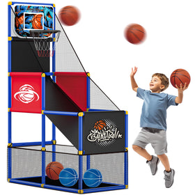 FlyBakiz adjustable hoop side-mount setup for toddlers enjoying first swish