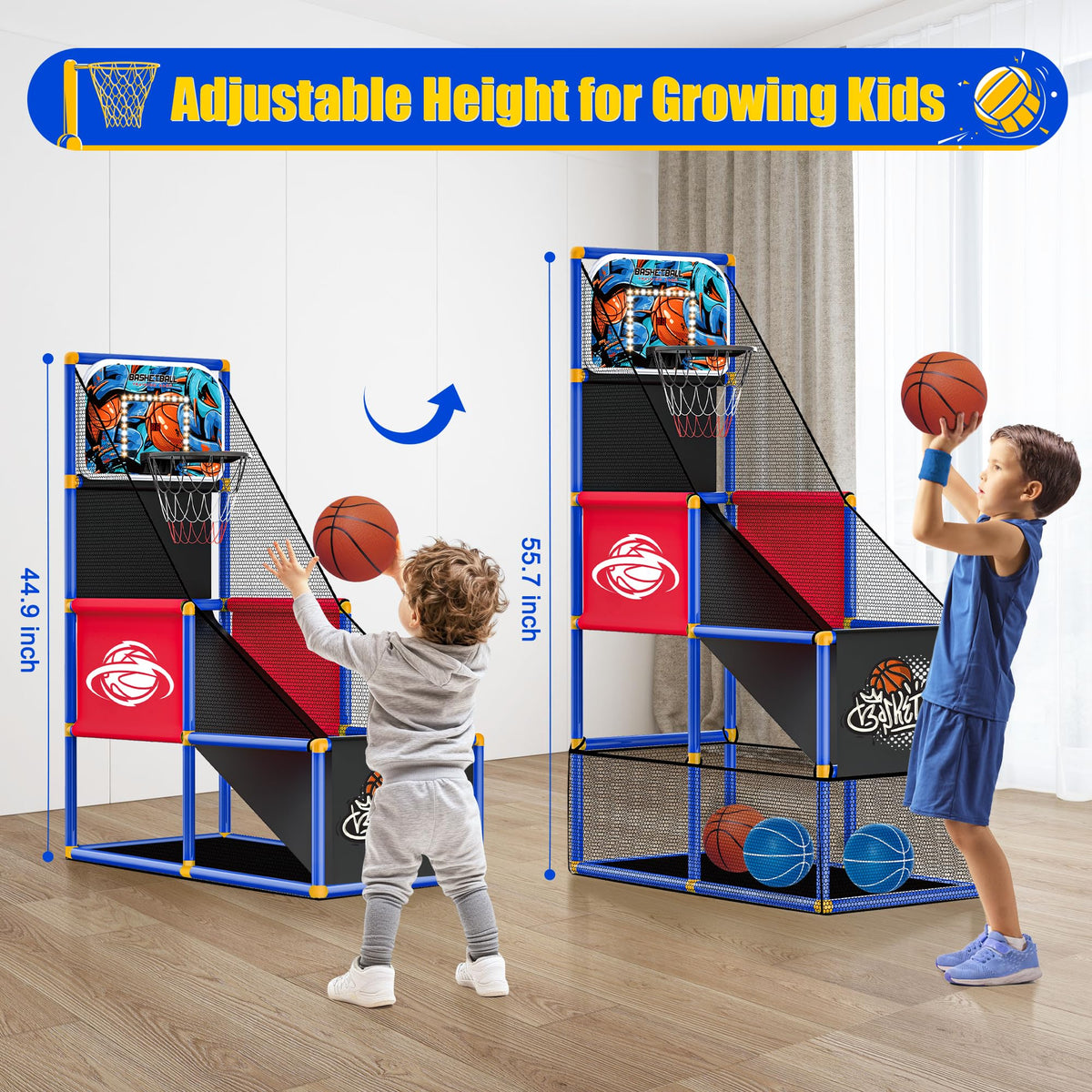 Flybakiz hoop features a 60-second timer and scoring to mimic arcade excitement