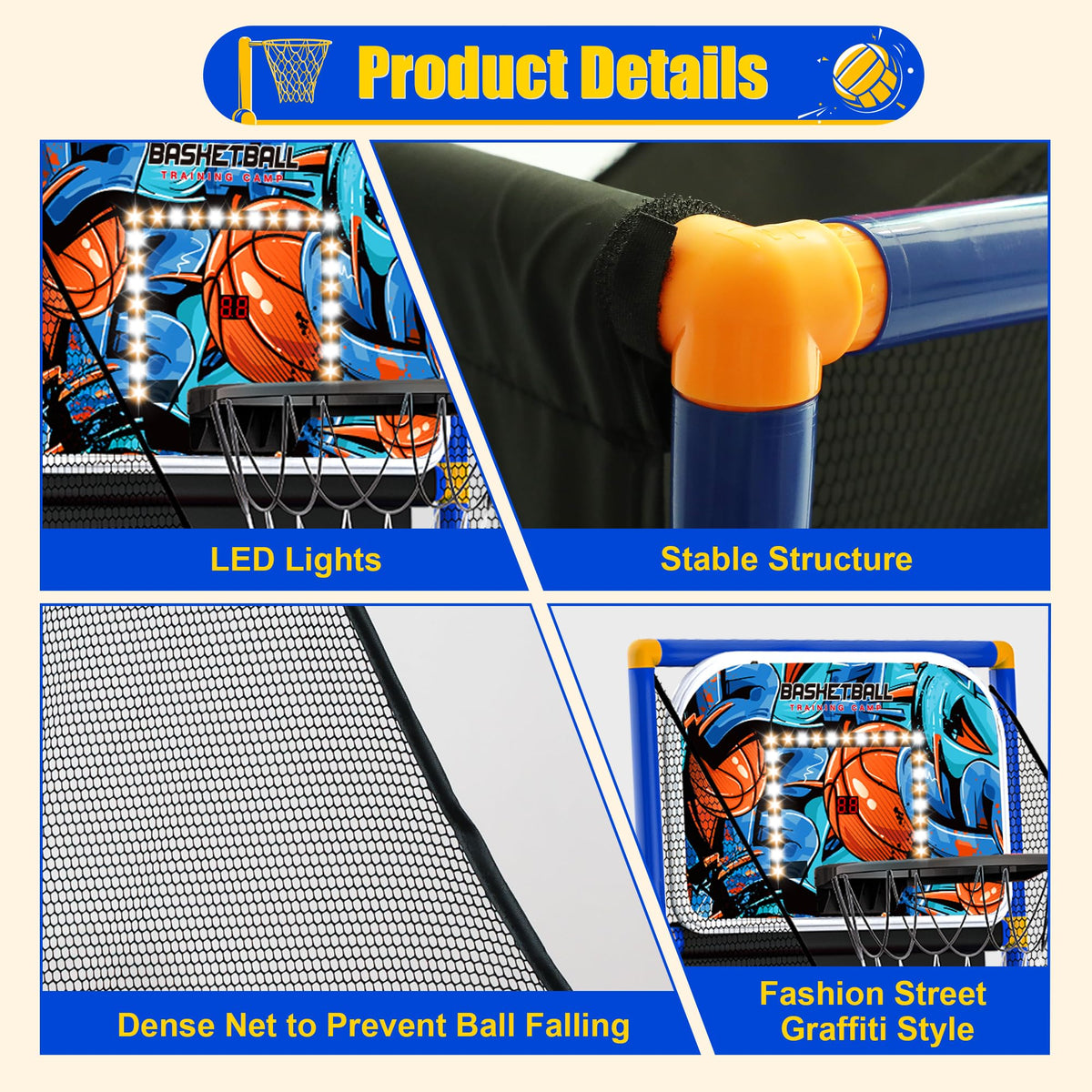 Flybakiz indoor/outdoor arcade hoop for rainy days or sunny backyard fun