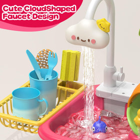 Flybakiz cloud-shaped faucet for realistic running water during pretend play.