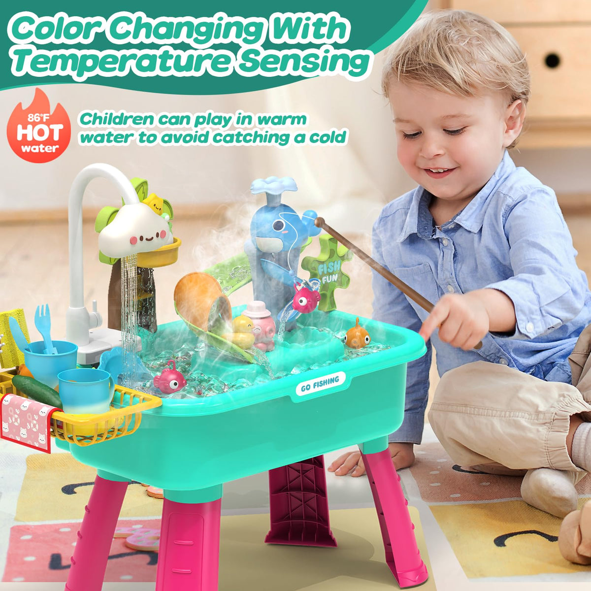 Flybakiz color-changing accessories indicate water temperature for interactive play.