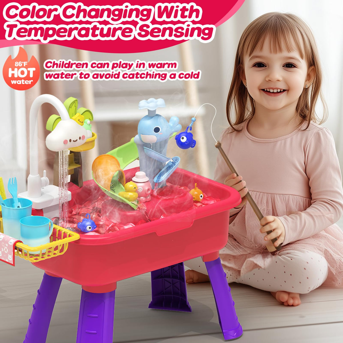Flybakiz color-changing play sink shows temperature cues for engaging water fun.
