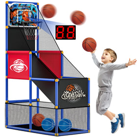 Flybakiz kids arcade basketball hoop with adjustable height for growing players