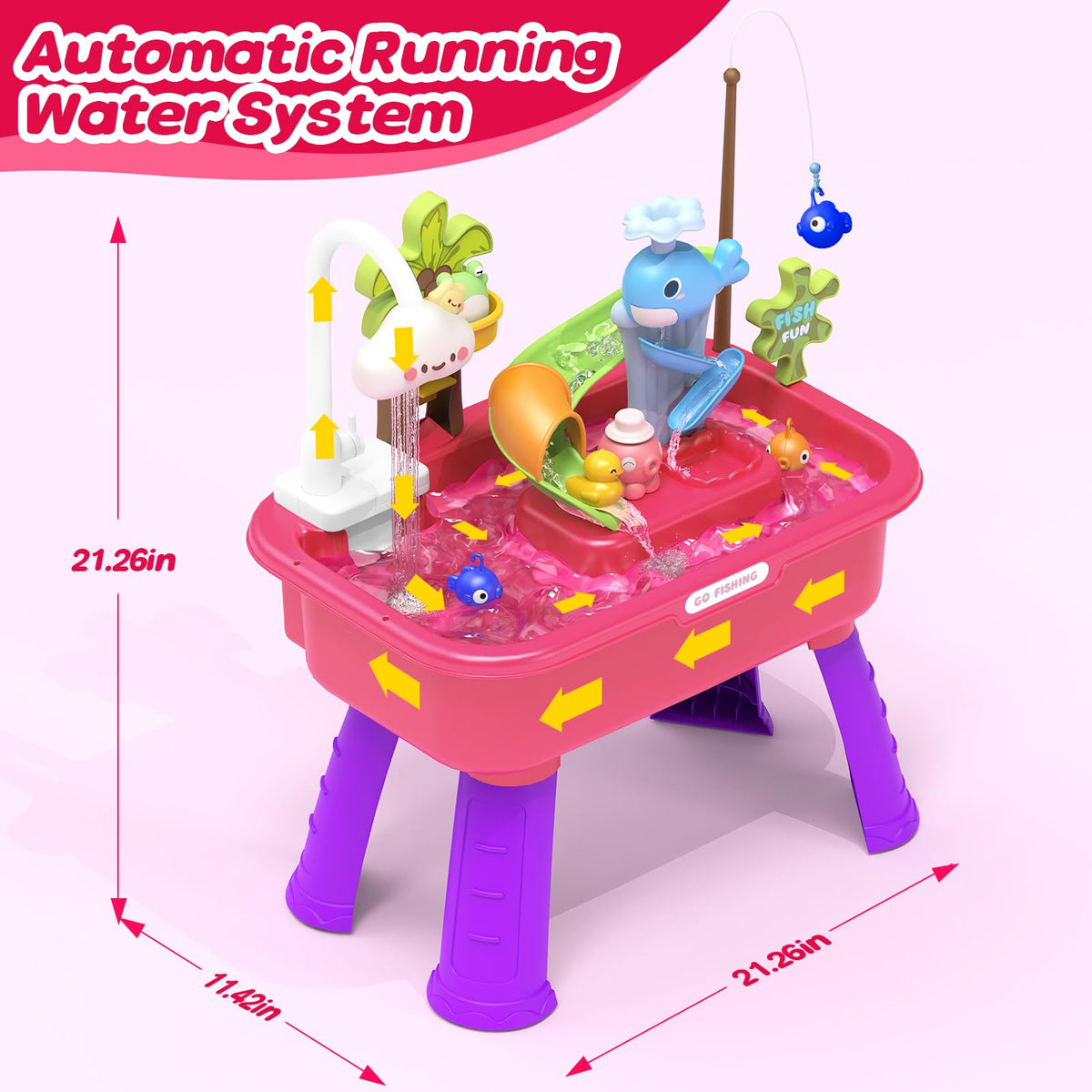 Flybakiz running-water function keeps water flowing for immersive play.