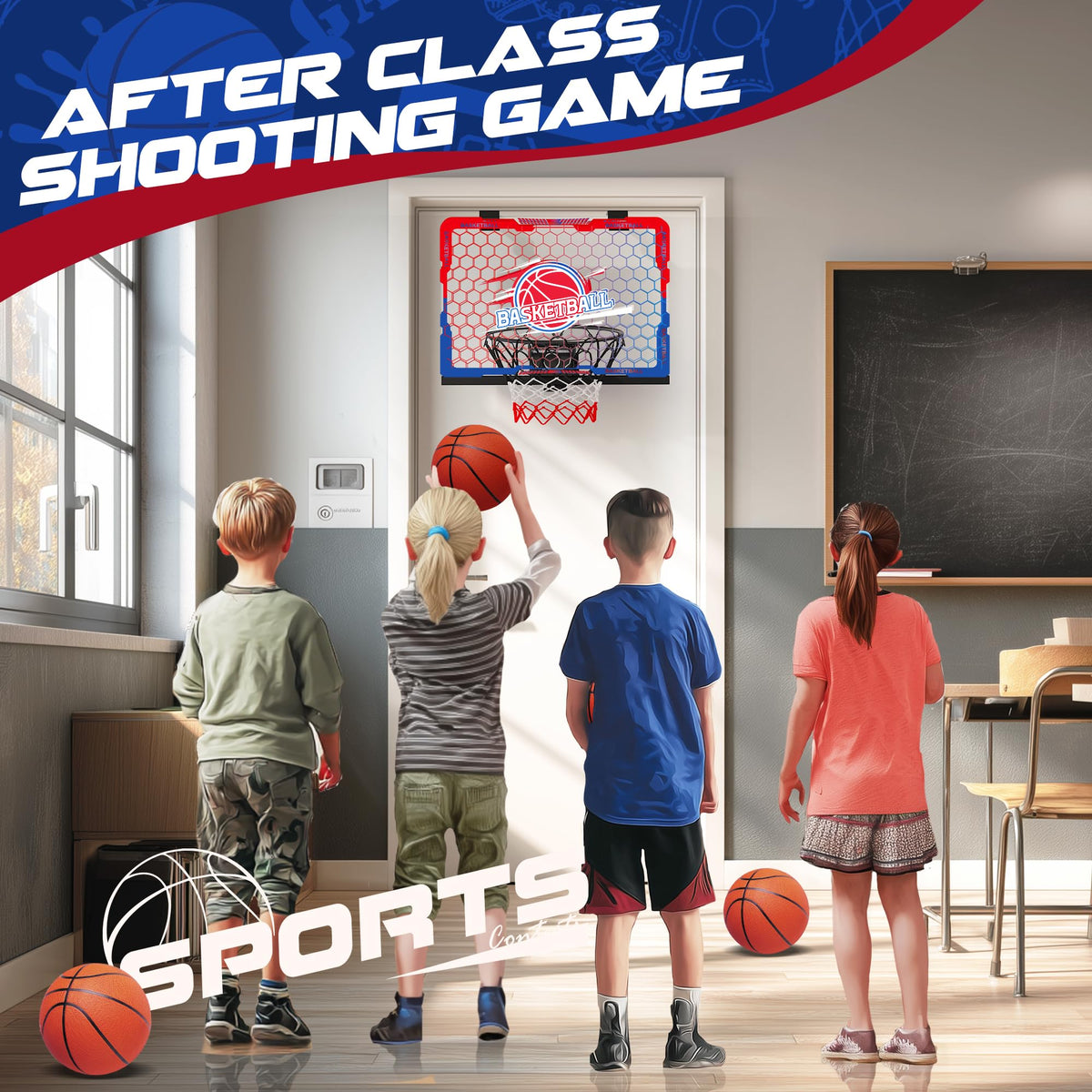 FlyBakiz spring-loaded rim delivers NBA-style action for energetic play.